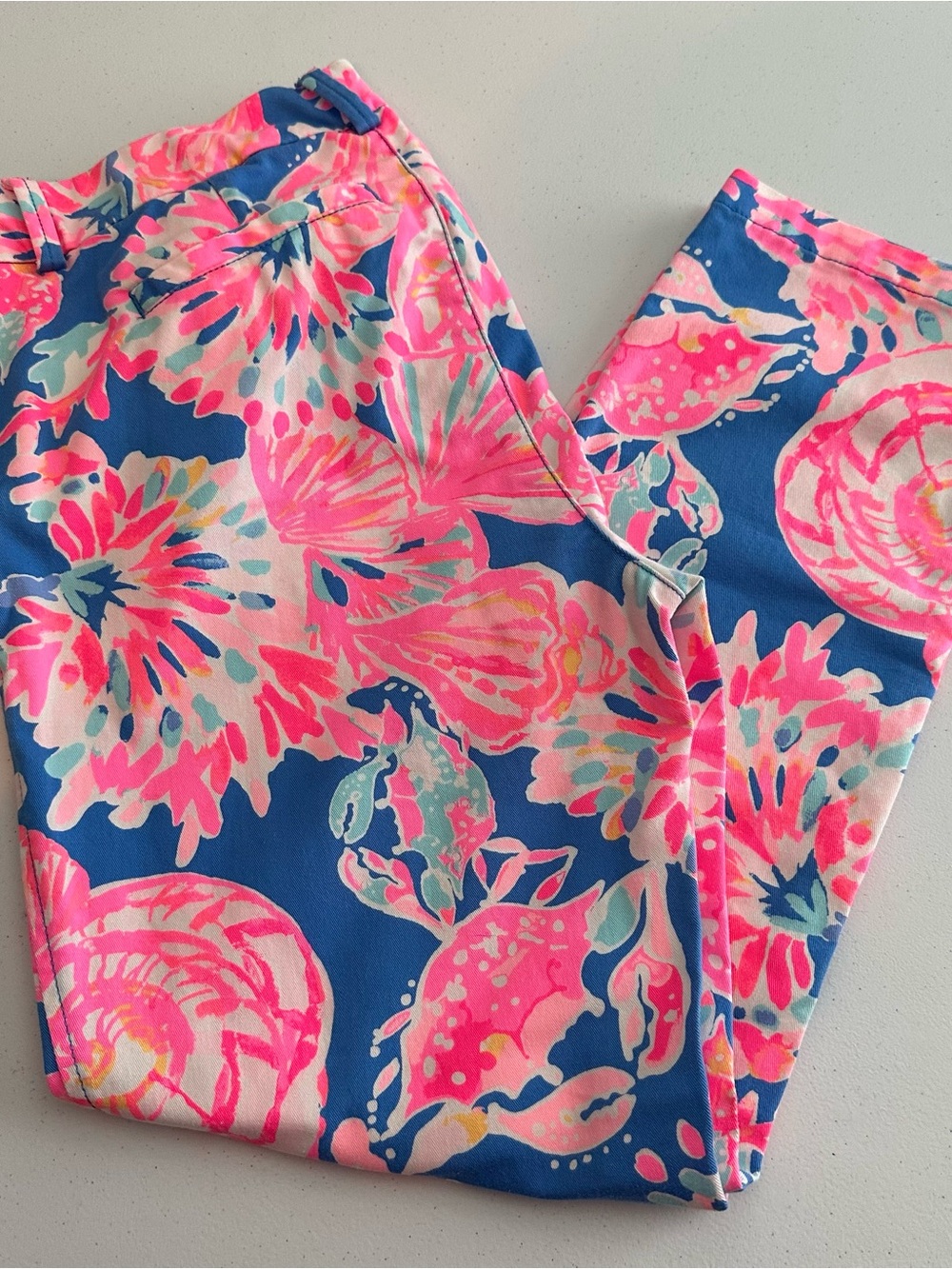 Lilly Pulitzer Resort Capri Pants Women 6 Pink Blue Nautical Shell Print